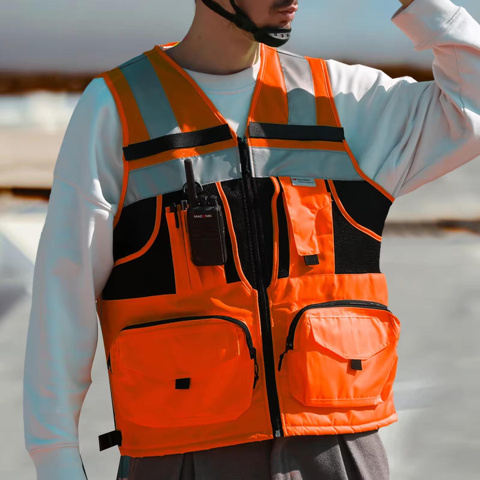 orange safety vest with pockets